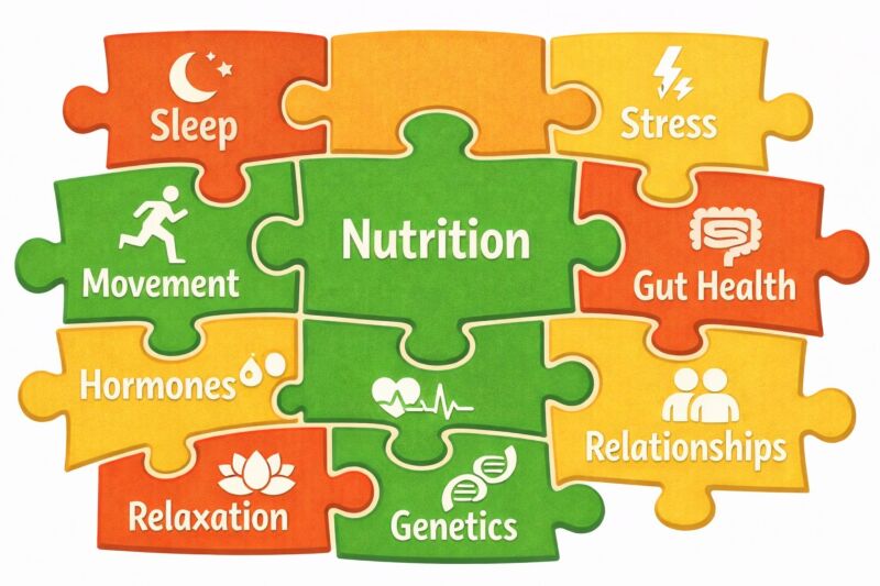 colourful jigsaw with the pieces representing different aspects of health